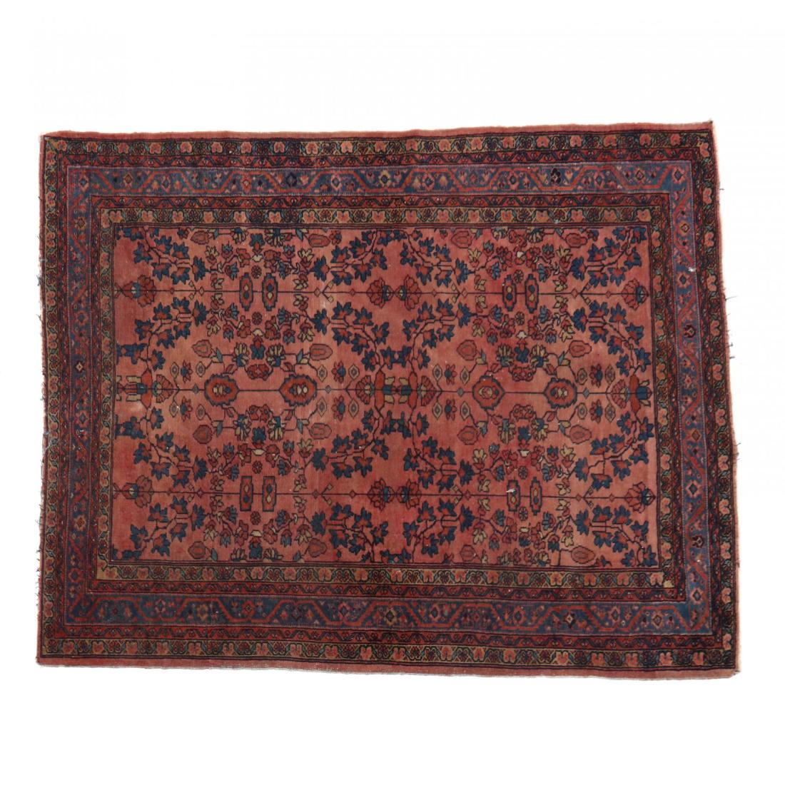 Lillihan Area Rug: Lillihan Area Rug faded red field with large floral design elements, with multiple guard borders. 5 ft 2.5 in. x 6 ft. 3 in. From the Collection of the late Nicholas Ellis, New York, NY Additional hig