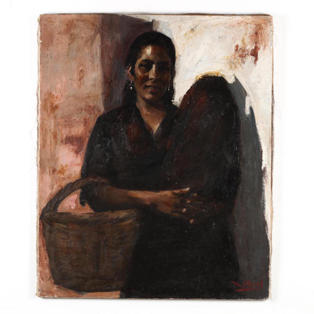 Manuel Del Moral Hildago (Spanish, born 1930), Portrait: Manuel Del Moral Hildago (Spanish, born 1930), Portrait of a Woman oil on canvas, signed at lower right, inscribed to canvas verso, unframed. 39.25 x 32 in. Additional high-resolution photos are avail