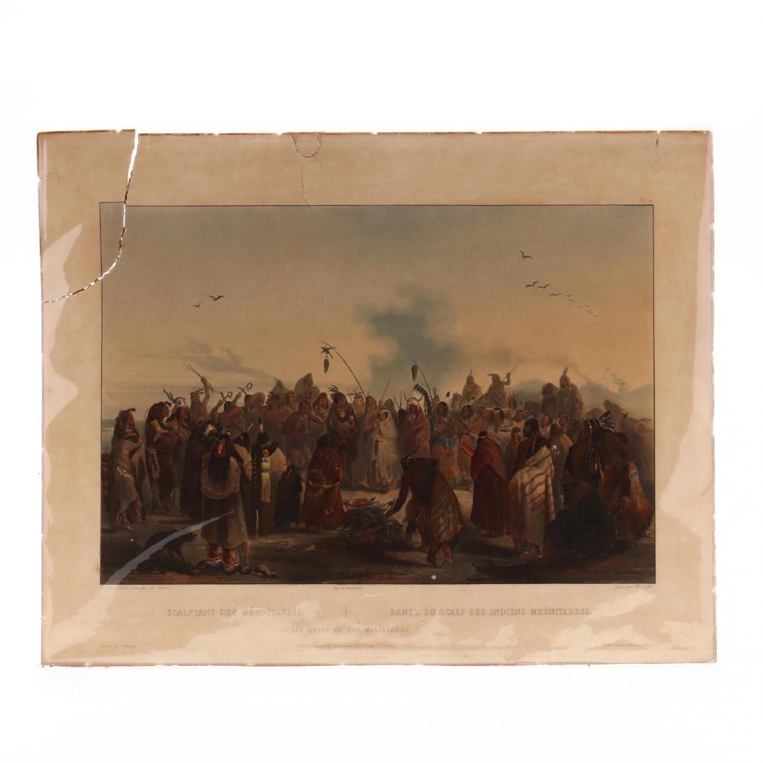 Karl Bodmer (American/Swiss, 1809-1893), Scalp Dance: Karl Bodmer (American/Swiss, 1809-1893), Scalp Dance of the Minatarres hand-colored aquatint engraving heightened with gum arabic, 19th century, from Travels in the Interior of North America, London: 