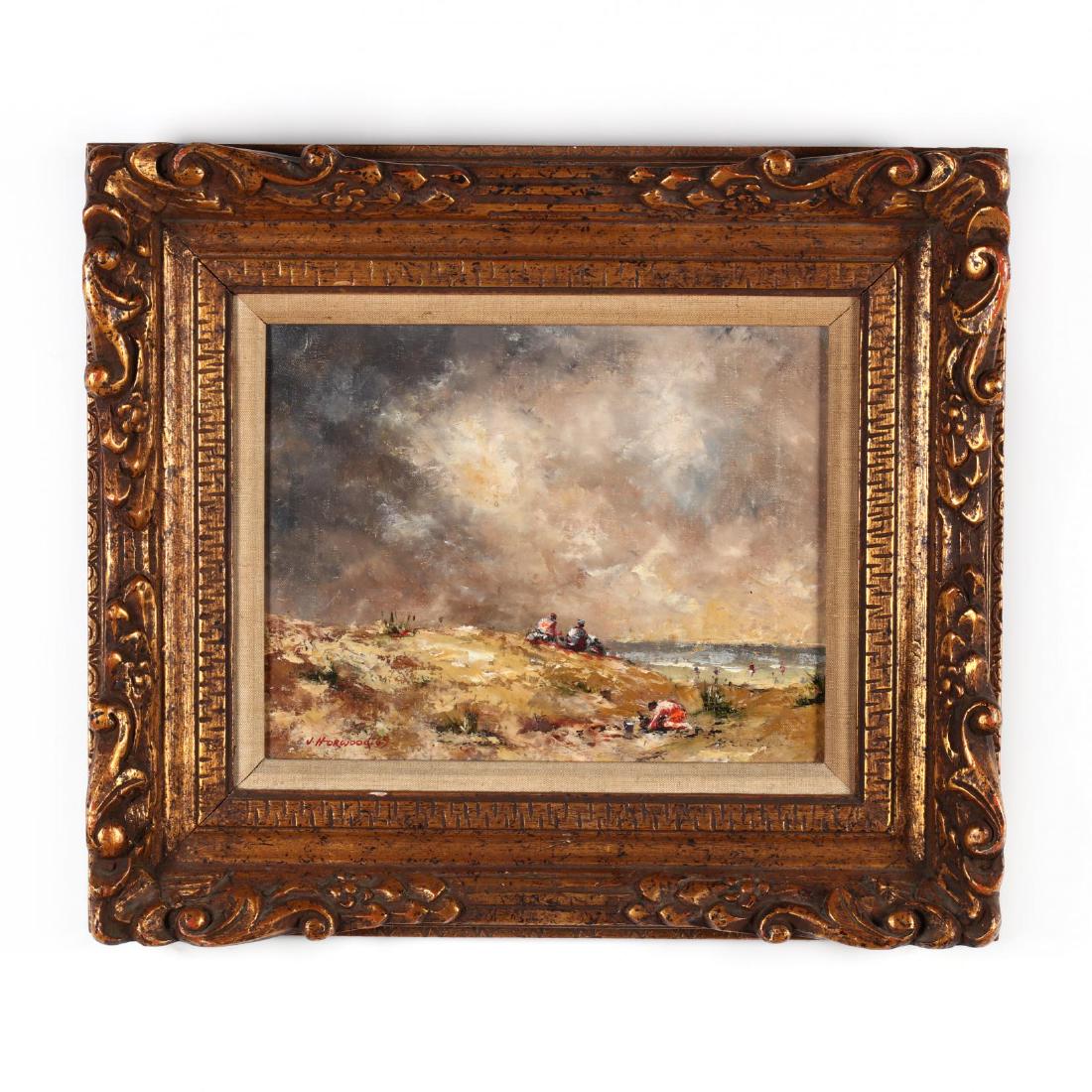 John Horwood (English, b. 1934), Seascape: John Horwood (English, b. 1934), Seascape oil on canvas, signed and dated 1969 at lower left, inscribed and signed on the verso, presented in the original hand-carved gilt frame with linen liner. DOA 
