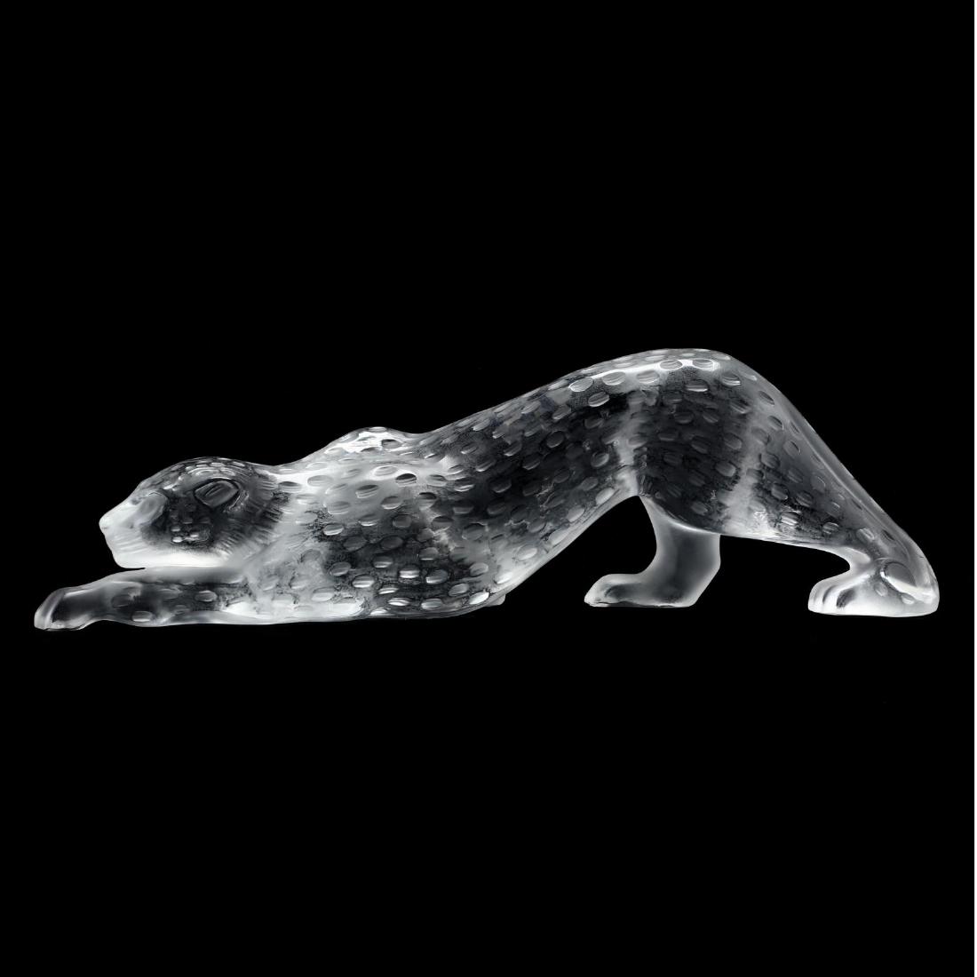 Lalique "Zeila" Panther Sculpture: Lalique "Zeila" Panther Sculpture France, 20th century, clear crystal in polished and frosted finish, signed. 4.5 x 13 x 3 in. The Estate of the late Rushton W. Hays, St. Augustine, FL Additional high