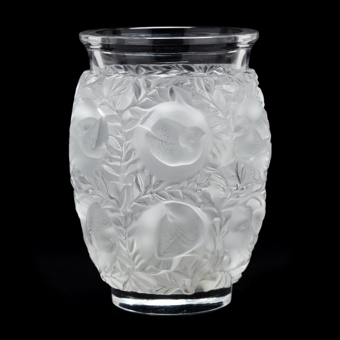Lalique "Bagatelle" Vase: Lalique "Bagatelle" Vase France, mid 20th century, clear crystal in frosted and polished finish with repeating bird motif, signed. 6.75 in. The Estate of the late Rushton W. Hays, St. Augustine, FL Ad