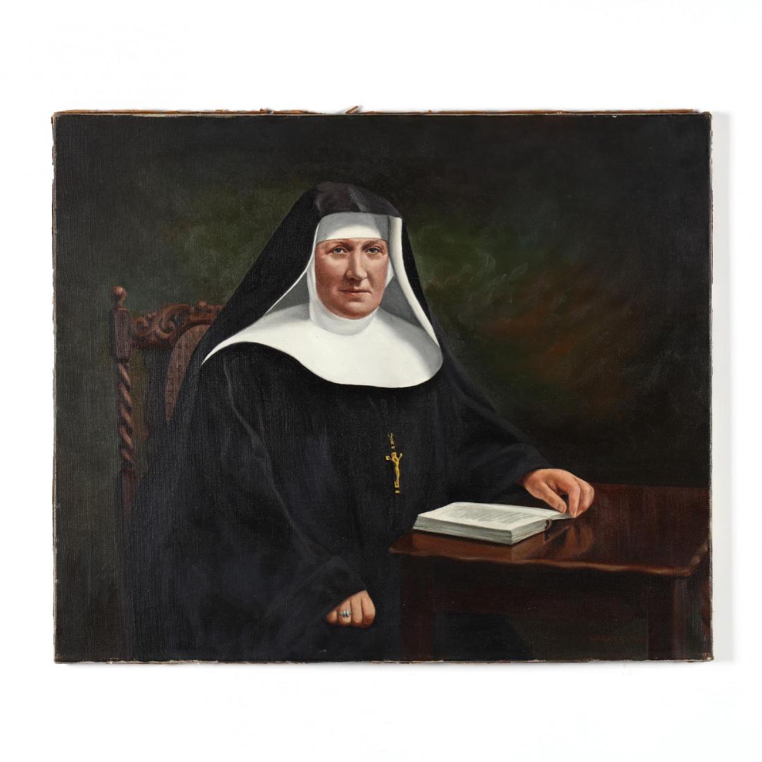 American School (20th Century), Portrait of a Nun: American School (20th Century), Portrait of a Nun oil on canvas, signed and dated "Warner 1938" at lower right, unframed. 25 x 30 in. From the Collection of Michael Joyce, Greensboro, NC Additional hi