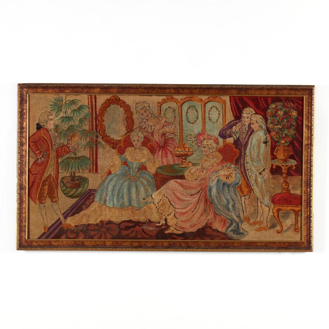 Vintage Framed Textile: Vintage Framed Textile mid 20th century, a model for an Aubusson tapestry, presented in a gilt wood frame. DOA 22 x 39 in. Private Collection of a Lady, Richmond, VA Additional high-resolution photos 