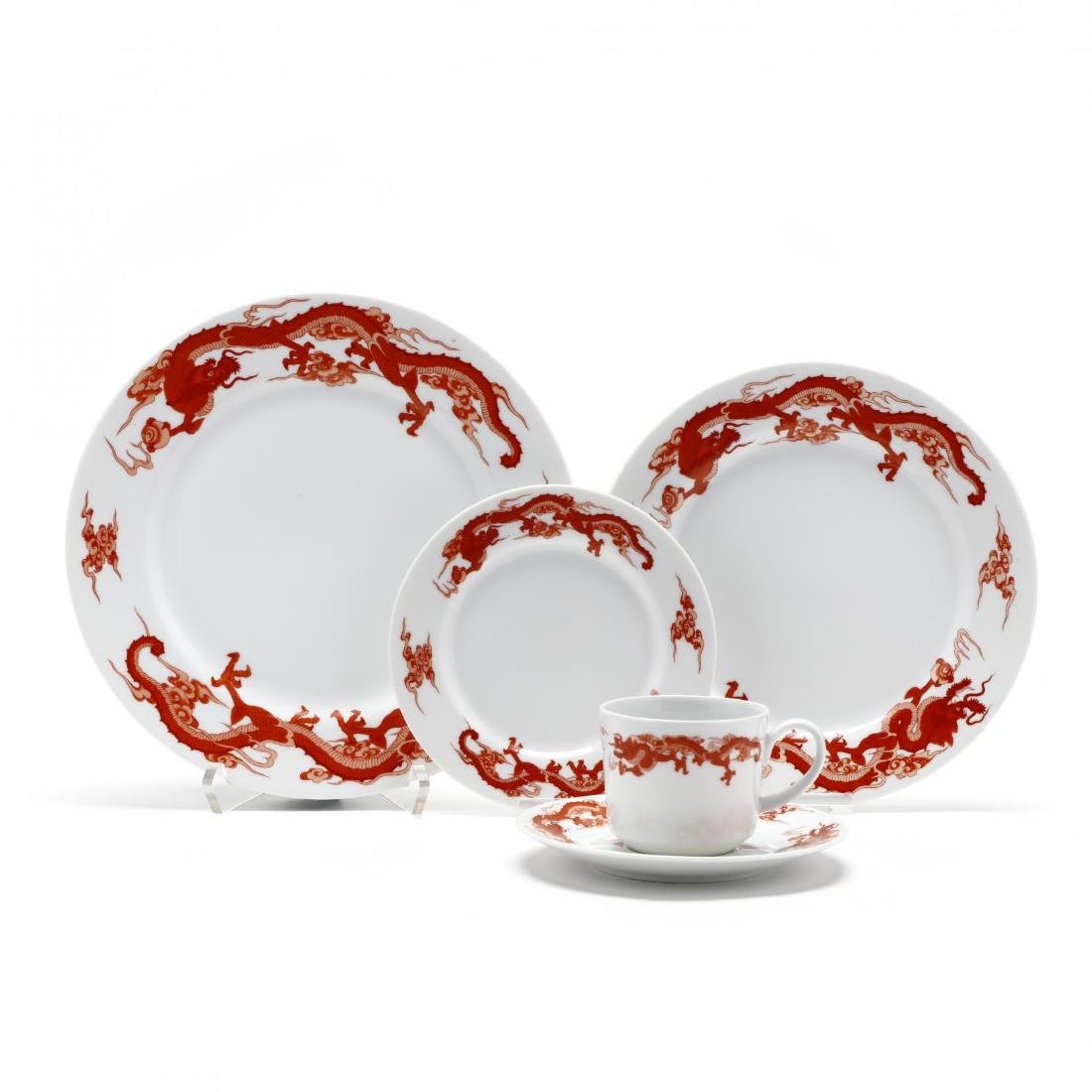 A Set of Fukagawa for Tiffany Dinnerware: A Set of Fukagawa for Tiffany Dinnerware (58) pieces; twelve each dinner plates (10.25 in.) plates (9 in.); plates (6.5 in.); twelve saucers and ten cups, each piece transfer decorated in the style of