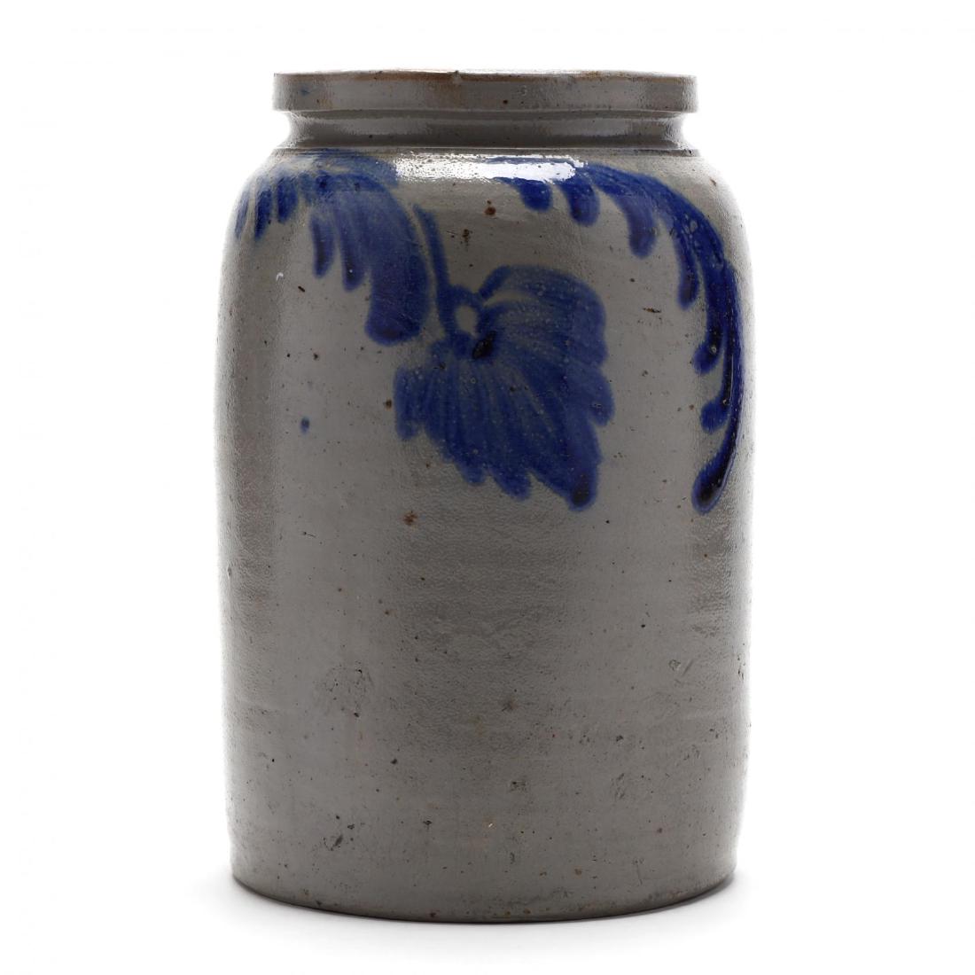Antique One Gallon Storage Jar: Antique One Gallon Storage Jar19th century, probably Pennsylvania, all around feather decoration, tooled rim. 10.5 in. Additional high-resolution photos are available at LelandLittle.com