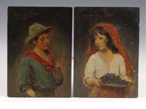 Eugene von Blass (Austrian, 1843-1931), Urchins,: Eugene von Blass (Austrian, 1843-1931), Urchins, pair of oil on panel studies, both boldly signed upper left "Eugen von Blass", the first of an underage wharf rat contemplating what is likely his mill