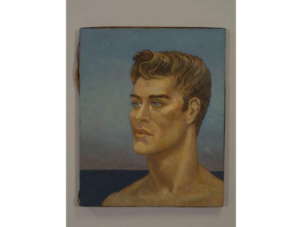 Emlen Etting (PA, 1905-1993), John Drabcyzk,: Emlen Etting (PA, 1905-1993), John Drabcyzk, oil on canvas, signed lower left "Etting," inscribed verso of stretcher bar "John Drabczyk '61," portrait of a young man in profile, his strong features an