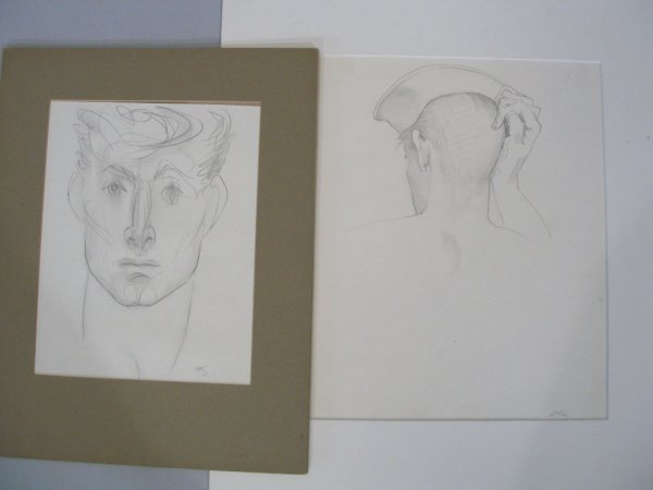 Emlen Etting (PA, 1905-1993), Two Portraits,: Emlen Etting (PA, 1905-1993), Two Portraits, the first a pencil on paper drawing of a male face, signed lower right "Etting," (SS 9.25"h x 7.25"w); the second a pencil on paper drawing of a sailor fro