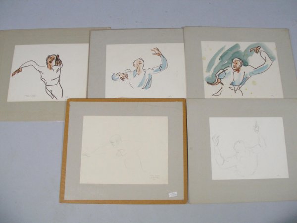 Emlen Etting (PA, 1905-1993), Eugene Ormandy,: Emlen Etting (PA, 1905-1993), Eugene Ormandy, five studies of the famed Philadelphia composer includes - three watercolor and ink on paper, two ink on paper, one of the watercolors inscribed "Ormandy