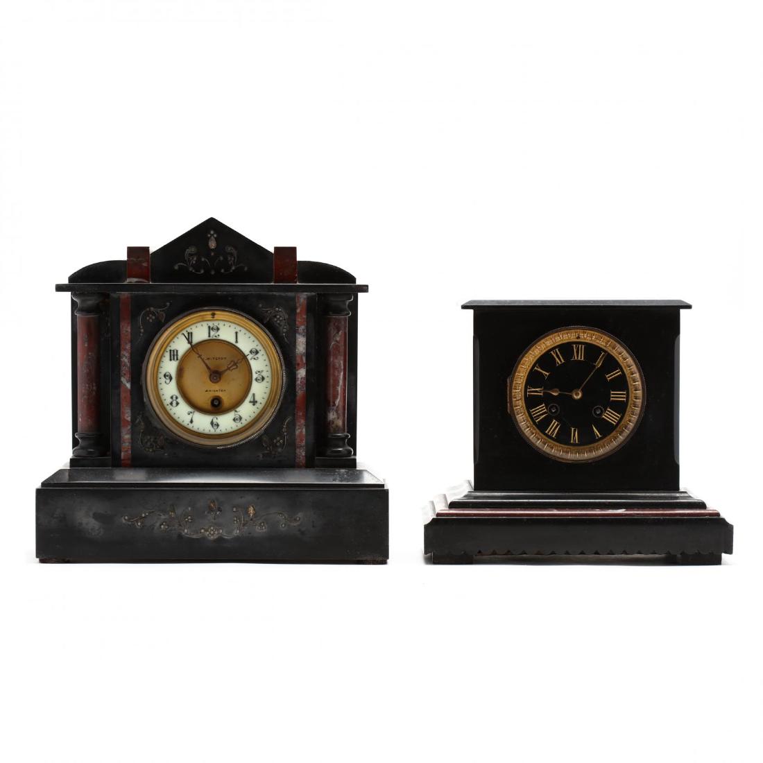 Two Antique Slate Mantel Clocks