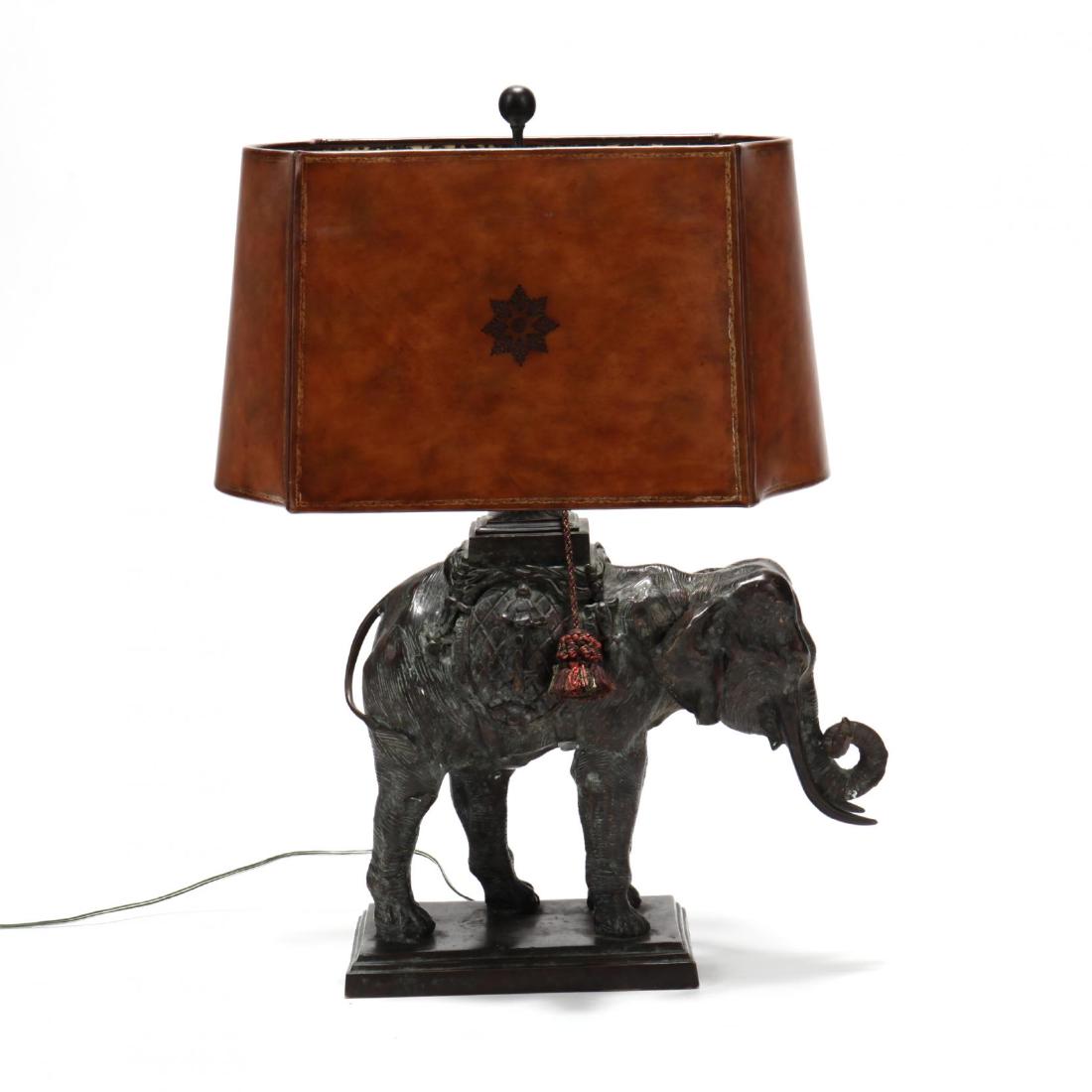 Maitland Smith, Bronze Elephant Table Lamp