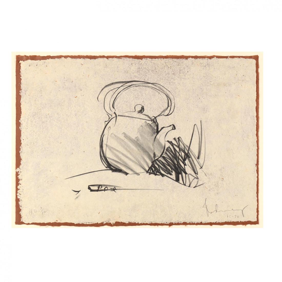 Claes Oldenburg (Swedish/American, born 1929), Tea Pot: Claes Oldenburg (Swedish/American, born 1929), Tea Potlithograph on Balinese handmade beige paper tipped onto Moriki Japanese paper, 1975, pencil signed, marked as hors de commerce and numbered "H.C.
