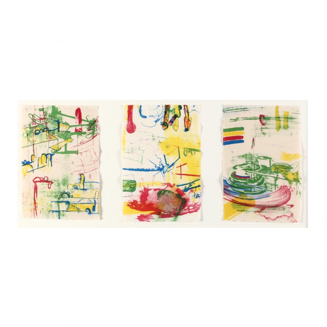 Carroll Dunham (American, born 1949), Color Message: Carroll Dunham (American, born 1949), Color Message Suite lithographs in color, 1985-86, to include Color Message A, B, and C, each pencil signed, dated, and numbered 38/52, printed and published by U