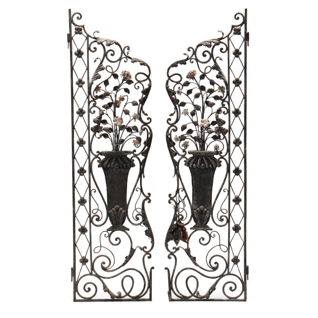 Pair of Antique Wrought Iron Ornate Gates