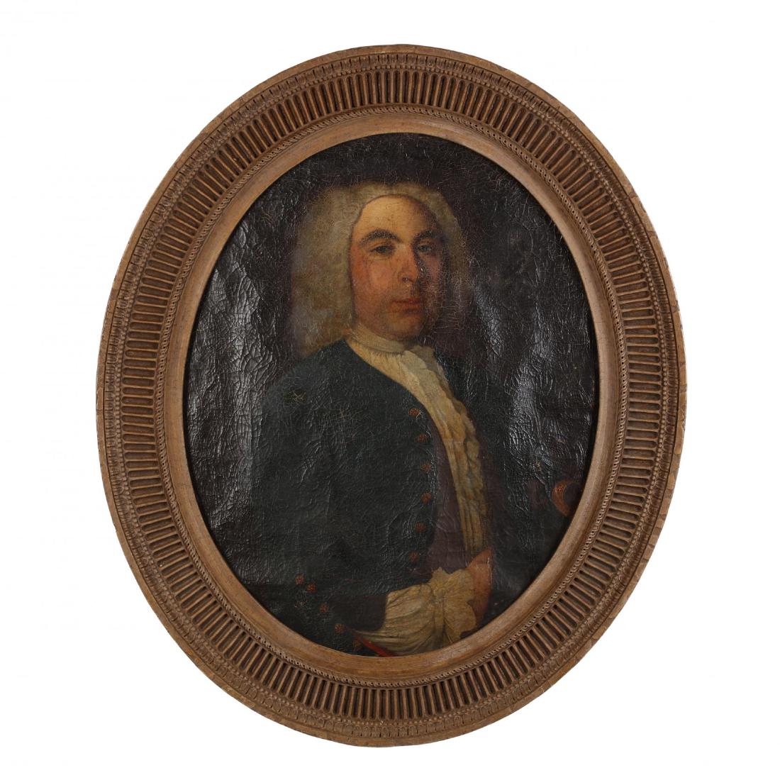A Georgian Period Portrait of a English Man: A Georgian Period Portrait of a English Man oil on canvas, unsigned, late 18th century, presented in a later frame. DOA 36 x 3/8 x 30.5 in. From the Collection of Mr. Samuel E. Rankin, Gastonia, North
