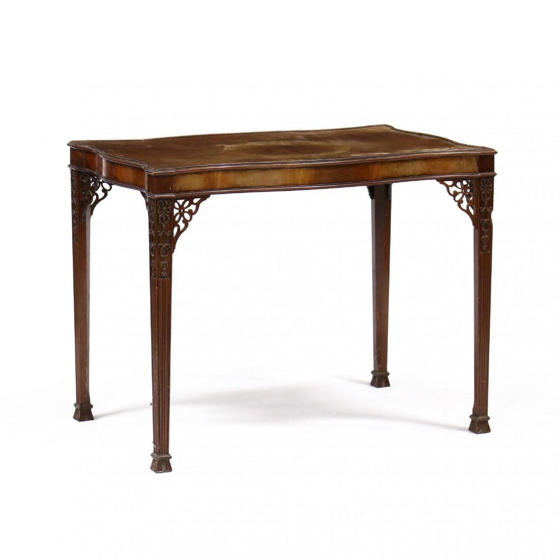Baker, Stately Homes of England & Scotland Collection,: Baker, Stately Homes of England & Scotland Collection, Georgian Style Tea Table mid 20th century, shaped top with bookmatched mahogany veneers, applied molded edge, reticulated returns, tapered legs f