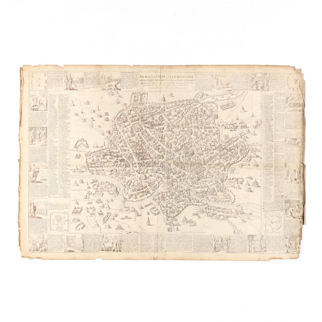 Giovanni Giacomo de Rossi (Italian, 1627-1691), Roma: Giovanni Giacomo de Rossi (Italian, 1627-1691), Roma antiqua triumphatrix... engraving, on laid paper with watermark shaped as a heart surrounding "A C," sheet with center crease as issued, full title