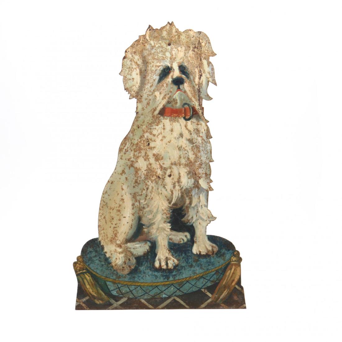 Antique Painted Metal Dog Umbrella Stand: Antique Painted Metal Dog Umbrella Stand late 19th century, cut iron with old painted surface, verso with umbrella receptacle. 26.5 x 15 x 8 in. Additional high-resolution photos are available at Lela