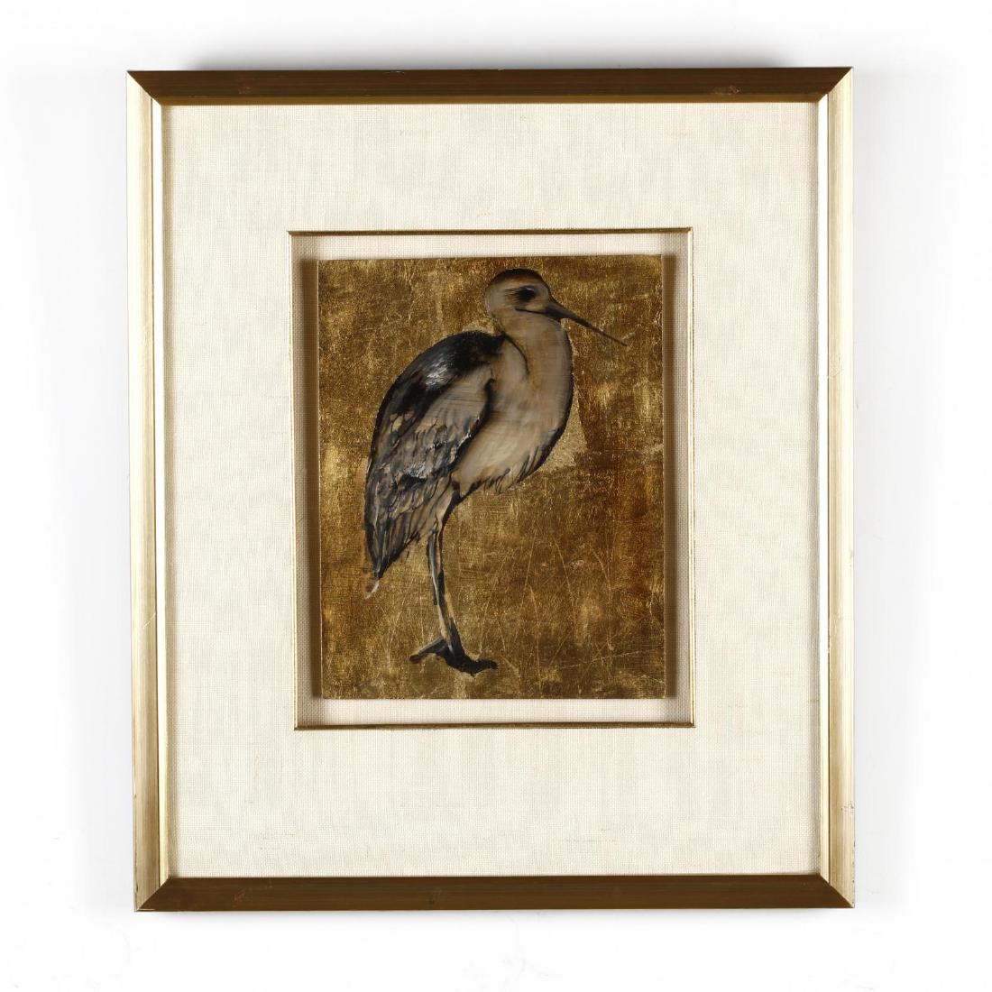 Stephen White (NC), Portrait of a Heron: Stephen White (NC), Portrait of a Heronmixed media with gold leaf on paper, signed and dated 1983 at lower left, presented in attractive floater giltwood frame with linen matting and backing. Painting