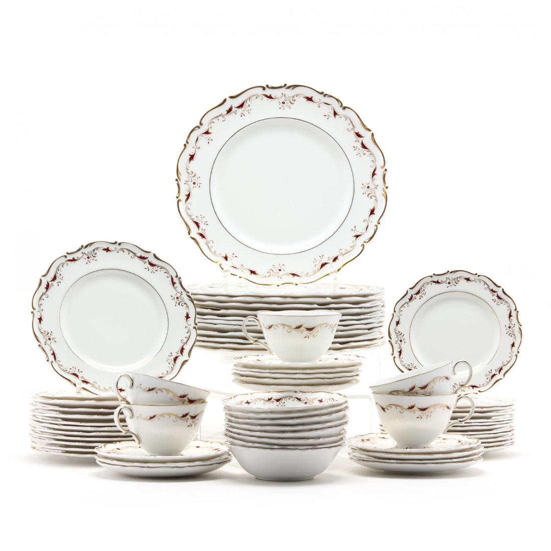 A Set of Royal Doulton "Strasbourg" China Service for: A Set of Royal Doulton "Strasbourg" China Service for Twelve to include: twelve dinner plates (10.75 in.); twelve side plates (8 in.); twelve bread & butter plates; twelve berry bowls; twelve cups and