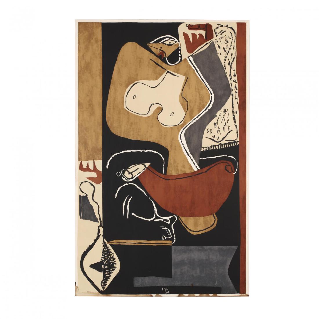 Le Corbusier (French, 1887-1985), Femme ÌÊ la Main: Le Corbusier (French, 1887-1985), Femme ÌÊ la Main LevÌ©elithograph in colors, with printed initials and date "LC 54" lower center, unframed. Image Size 42 3/4 x 26 1/2 in.; Sheet Size 34 1/2 x 27
