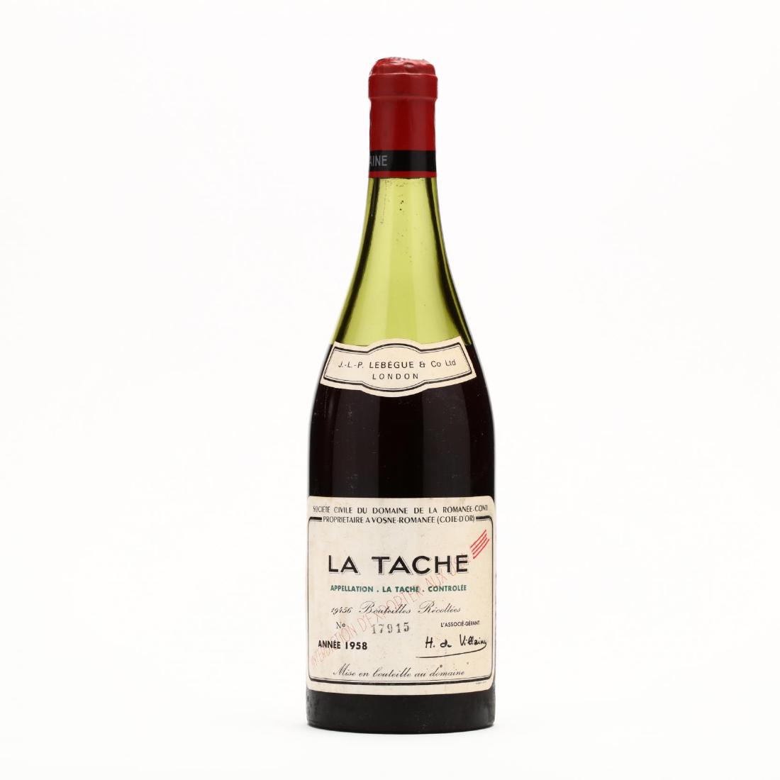 La Tache - Vintage 1958: La Tache - Vintage 1958 Vintage 1958, La Tache, Domaine de la Romanee Conti, 7.5cm, lbsl (1 750 ml) Additional high-resolution photos are available at LelandLittle.com