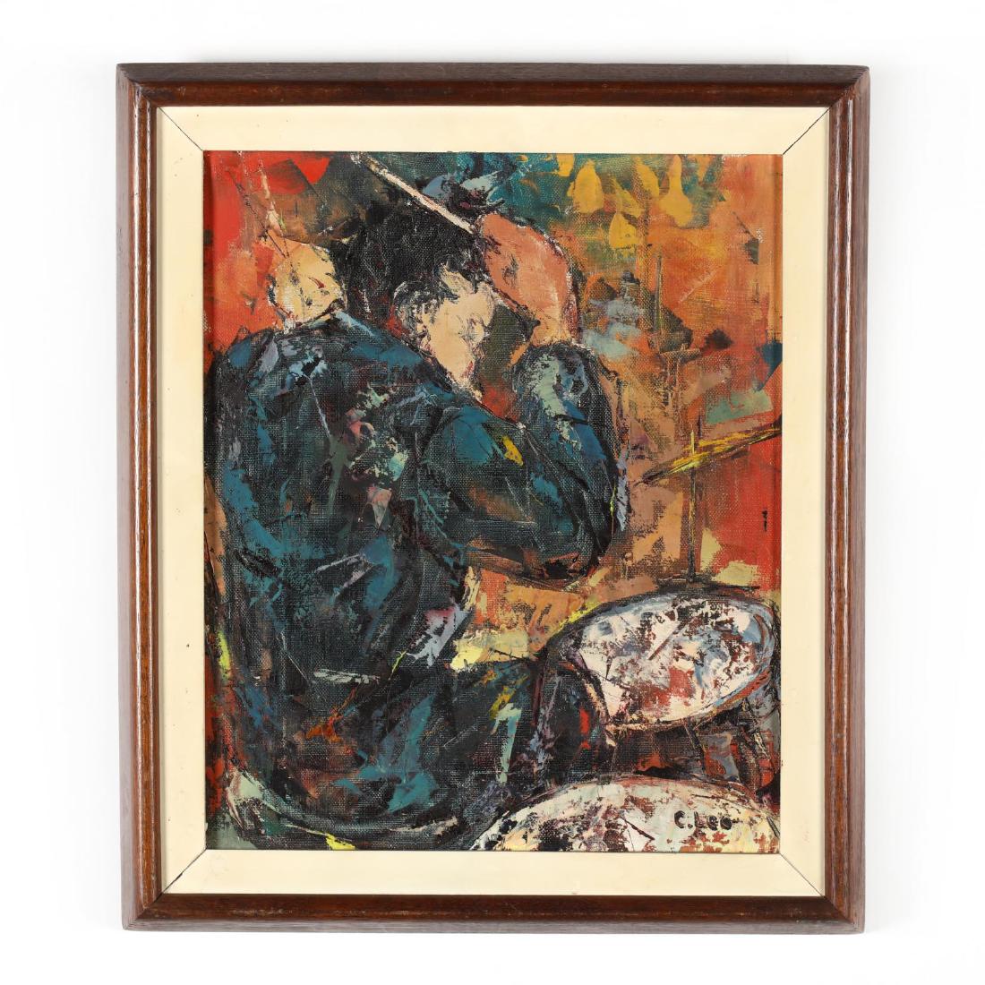 Clifford Lee (IL, 1926-1985), A Drummer: Clifford Lee (IL, 1926-1985), A Drummeroil on canvas, signed at lower right, presented in a period walnut frame with painted liner. SS 13 x 10.5 in.; DOA 16 x 13.75 in. Clifford Valentino Lee studied