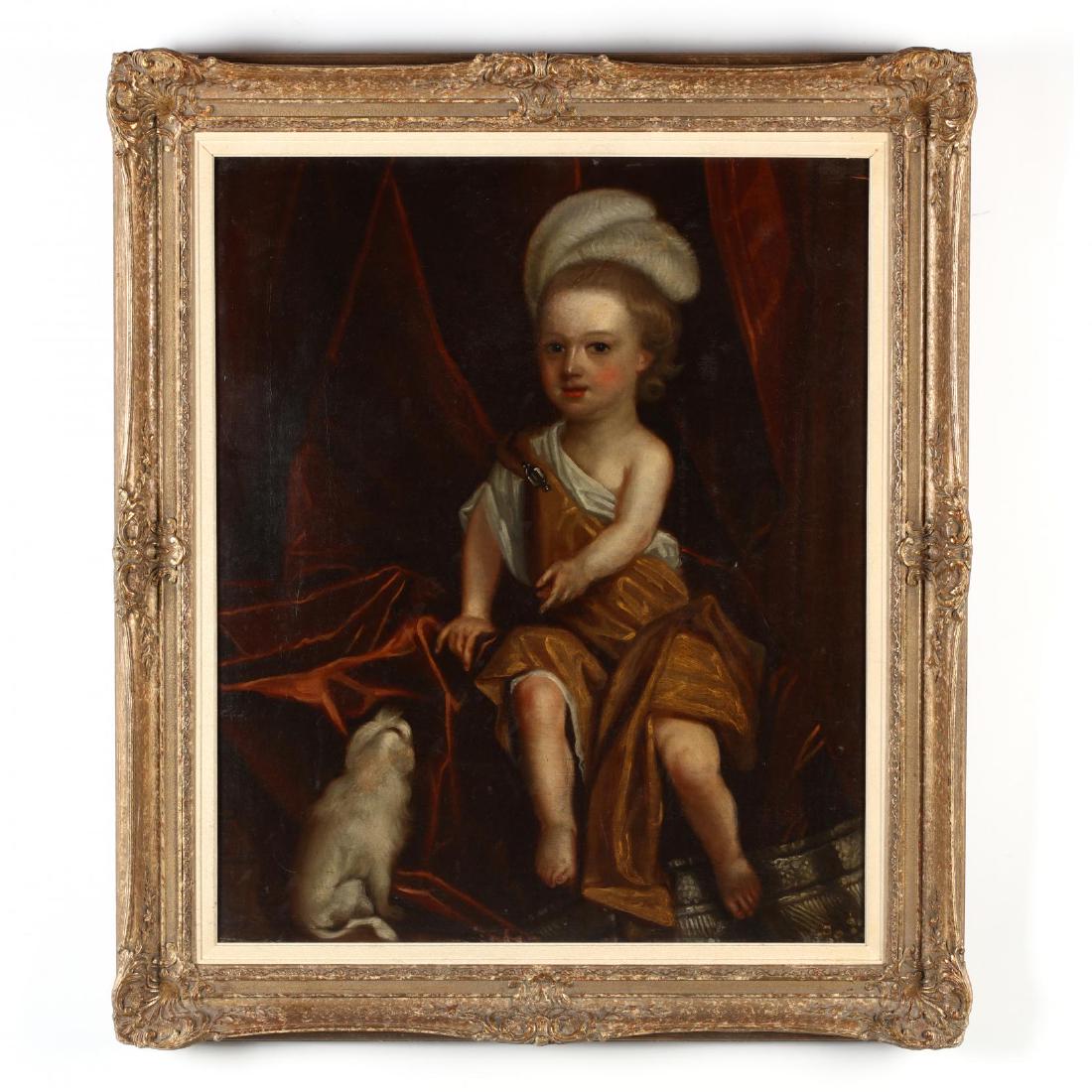 Continental School Portrait of a Young Boy: Continental School Portrait of a Young Boy oil on canvas (lined), unsigned, likely Dutch, late 17th century, presented in a 20th century gilt composition frame. SS 29.25 x 24.25 in.; DOA 38 x 32 in. A