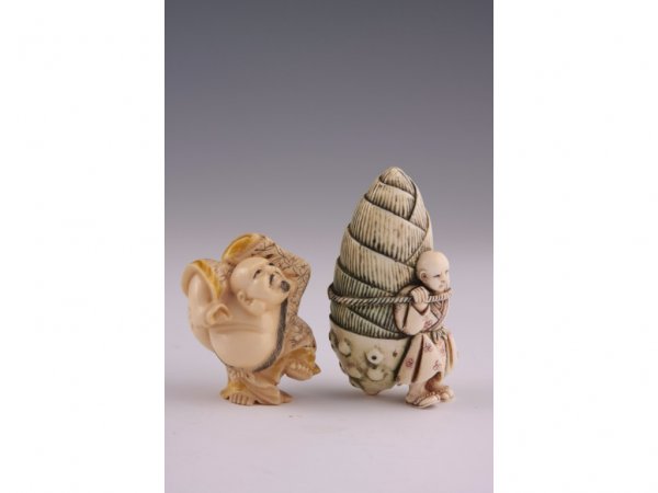Netsuke Group of Two Carved Ivories,