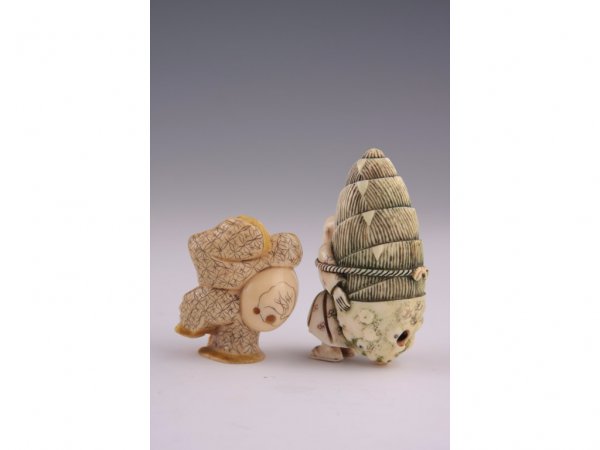 Netsuke Group of Two Carved Ivories, - 2