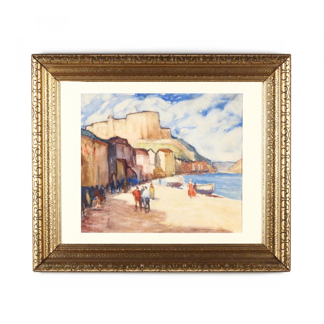 George Elmer Browne (MA/CT, 1871-1946), Village Harbor: George Elmer Browne (MA/CT, 1871-1946), Village Harbor watercolor on paper, signed and annotated at lower right "Geo. Elmer Browne, N.A.," matted and presented under glass in a period gilt frame. SS 2