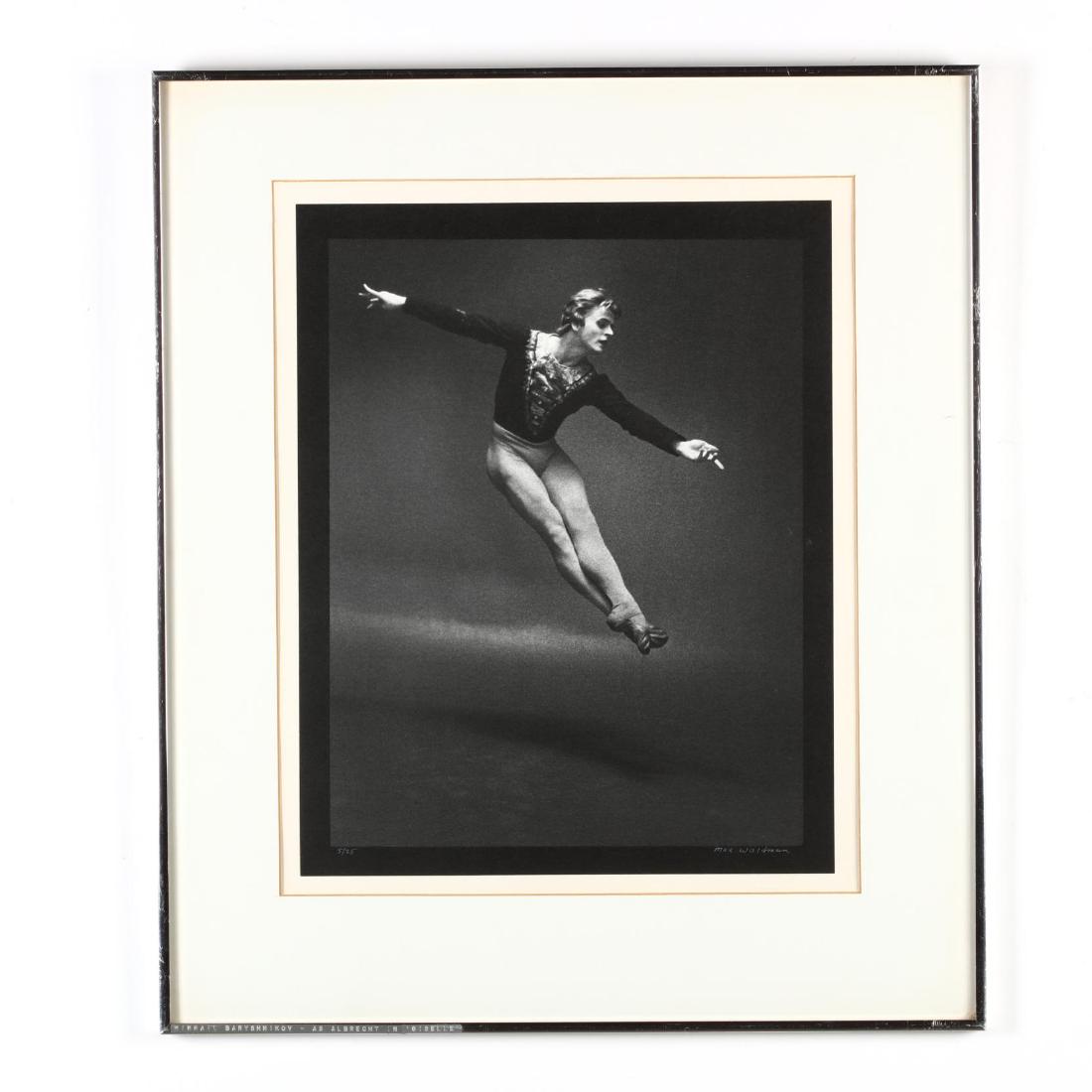 Max Waldman (American, 1920â€“1981), Mikhail: Max Waldman (American, 1920â€“1981), Mikhail Baryshnikov (Giselle)gelatin silver print (mounted), 1975, signed and numbered 5/25, with artist labels to frame verso, matted and framed. DOA 28 1/4
