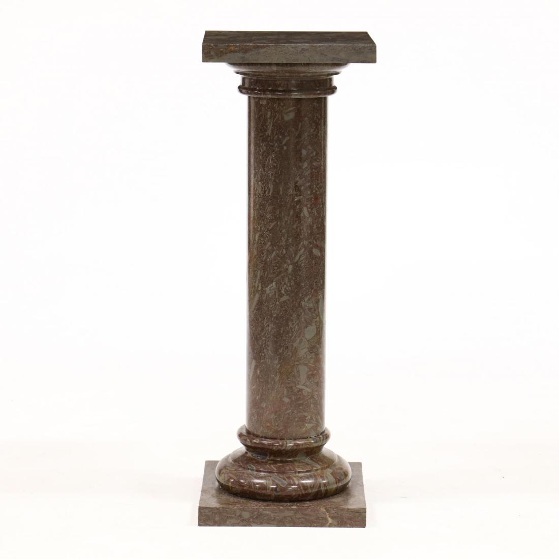 Classical Style Marble Pedestal: Classical Style Marble Pedestal 20th century, grey and red veined marble, three-part form. 37.25 x 13 x 13 in. From the collection of Samuel Wells, Raleigh, North Carolina Additional high-resolution p