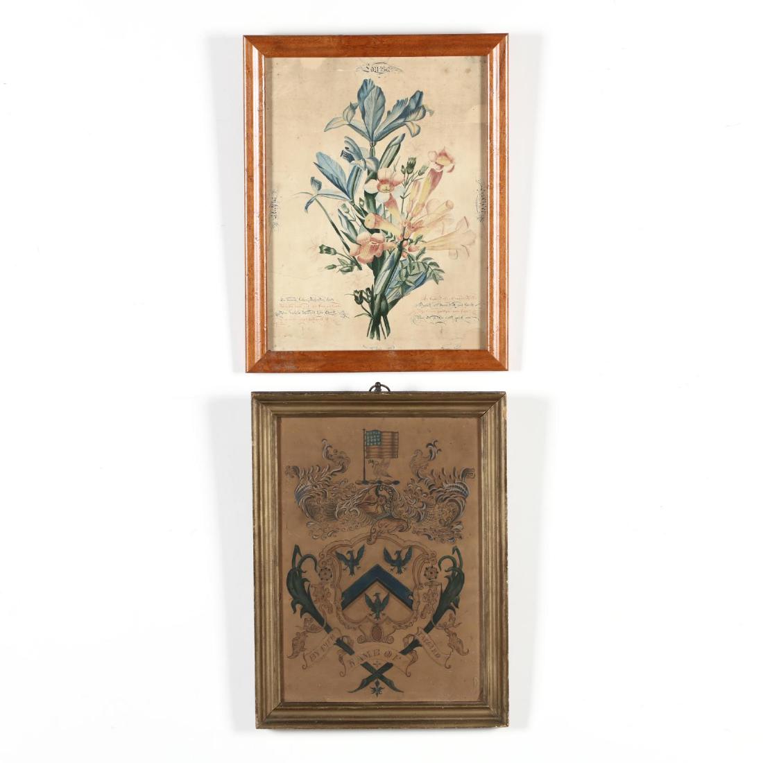 Two 19th Century Decorative Watercolor Presentations: Two 19th Century Decorative Watercolor Presentationsto include: the first a German language birthday poem to Maria Louisa Kneider dated July 19, 1828, with a modern translation taped to the backing of