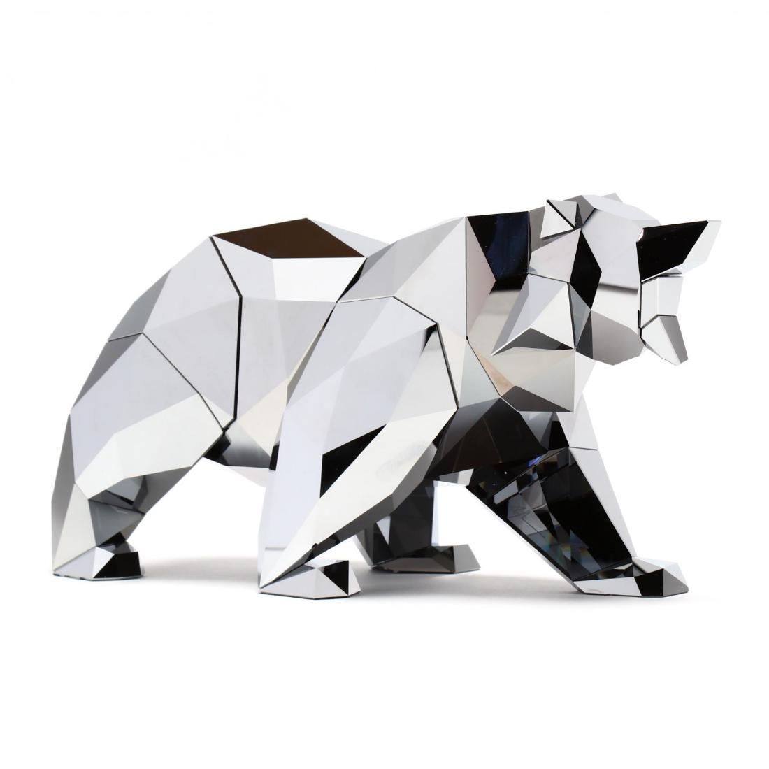 Swarovski, Mirror Nature Collection Bear: Swarovski, Mirror Nature Collection Bear item #5268094, smoky faceted crystal with a mirrored finish, signed, with box. 5 x 10 x 3.5 in. Designed by contemporary London artist Arran Gregory. Collectio