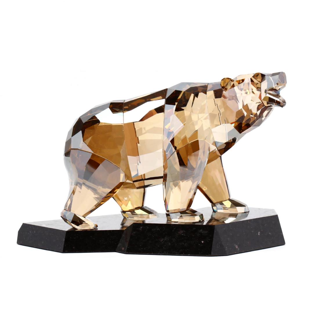 Swarovski, Soulmates Bear, Retired: Swarovski, Soulmates Bear, Retired Maroon shade crystal mounted to a Black Galaxy India granite base, signed, with box. 5 x 8 x 5 in. Designed by Anton Hirzinger; Item #1037053. Collection of Stephen 