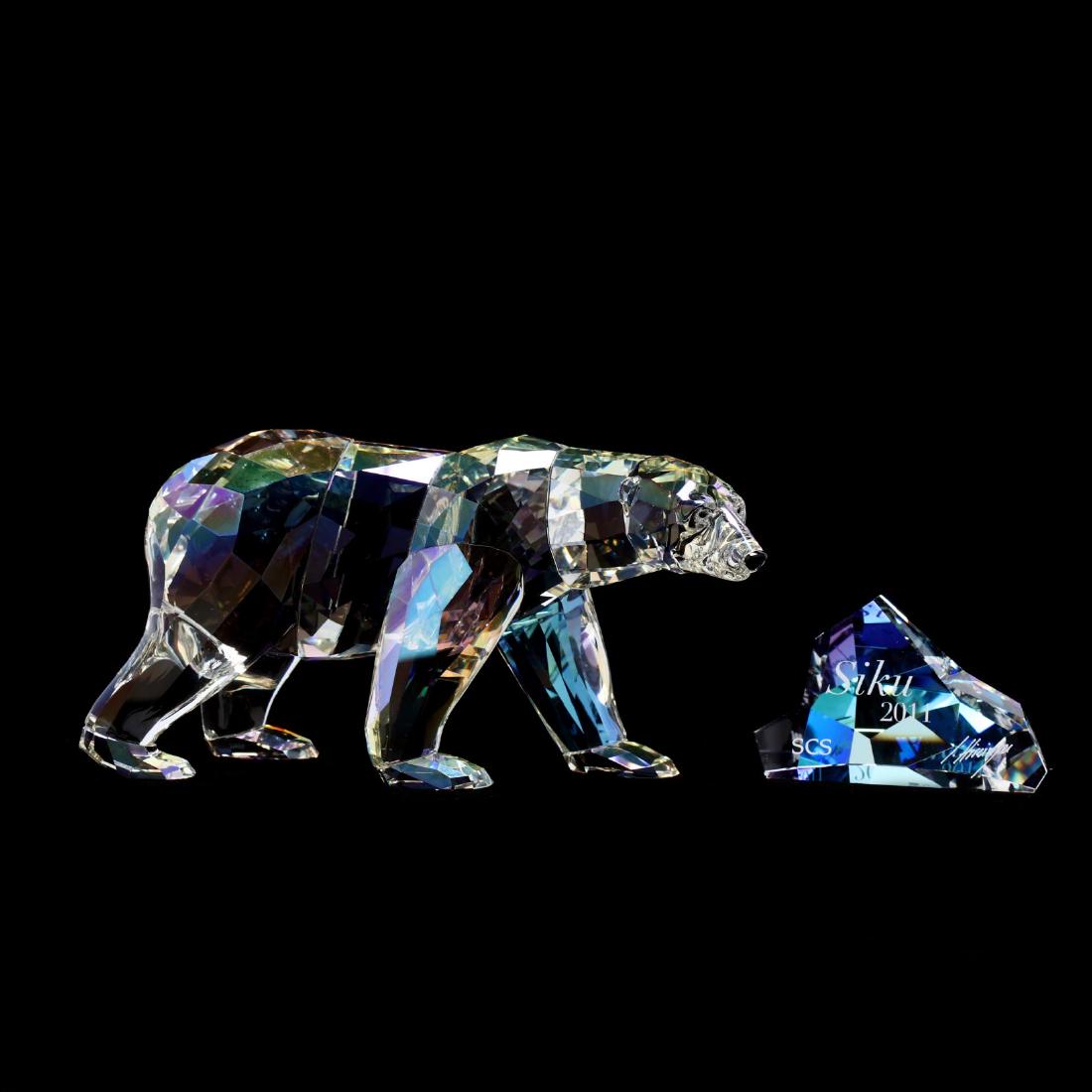 Swarovski, SCS Siku Polar Bear: Swarovski, SCS Siku Polar Bear 2011, item #1053154, clear faceted crystal with an iridescent finish, with presentation plaque and box, marked. 3 x 6 x 2 in. Collection of Stephen Coppala, Charlotte, N
