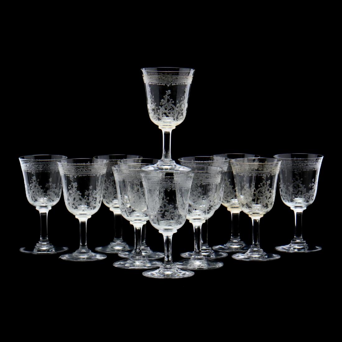 Baccarat, Set of Twelve "Lafayette" Cordials: Baccarat, Set of Twelve "Lafayette" Cordials with a Rococo style etched pattern, acid stamped to underside. 3.5 in. Private Collection, Winston Salem, North Carolina. Additional high-resolution photos