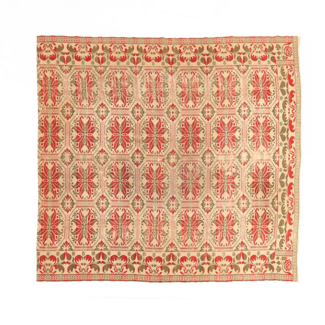 Antique Overshot Coverlet: Antique Overshot Coverlet 19th century, coverlet with red and green repeating decoration on off-white ground. 86 x 83 in. Southern Private Collection Additional high-resolution photos are available at