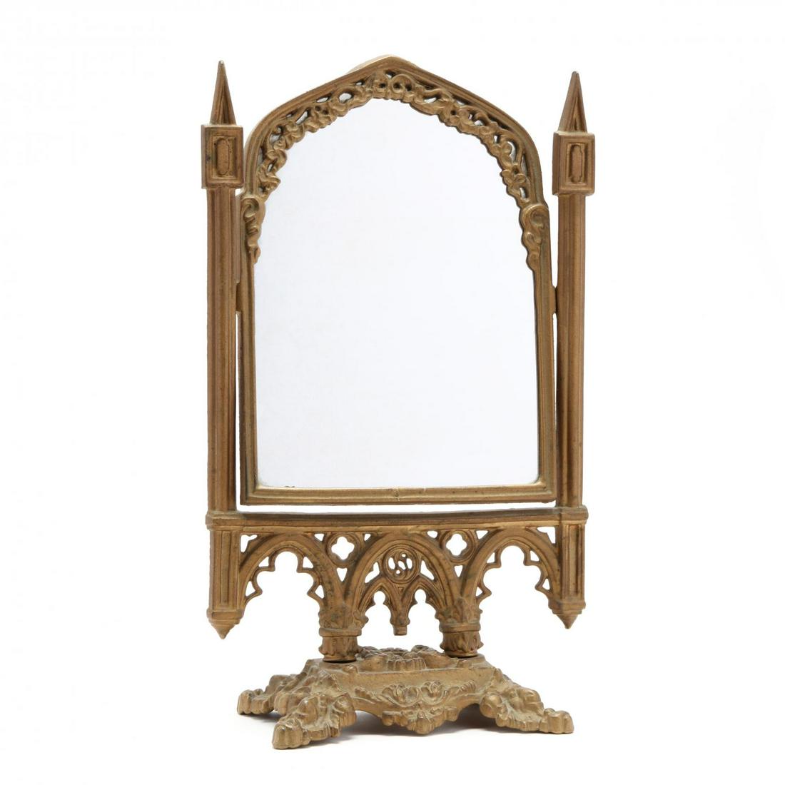 Iron Art, Gothic Style Boudoir Mirror: Iron Art, Gothic Style Boudoir Mirror early 20th century, gilt iron, hinged mirror, marked. 16 x 9 x 5 in. Additional high-resolution photos are available at LelandLittle.com