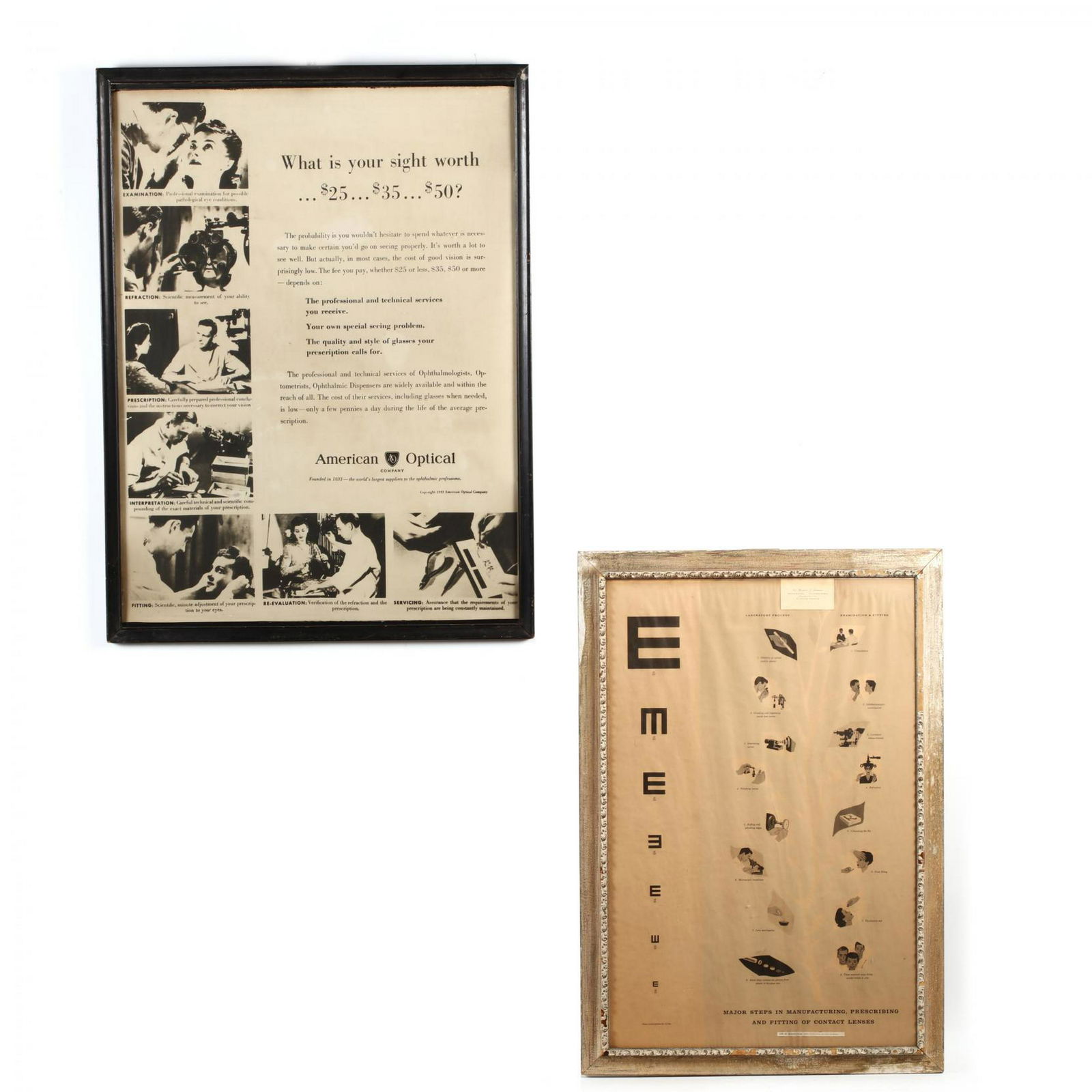 Two Vintage Optometry Prints: Two Vintage Optometry Printscirca 1949/1950, to include an eye chart from the office of Dr. Bernard J. Simmons, Philadelphia, PA; to also include and advertising poster for the American Optical Compan
