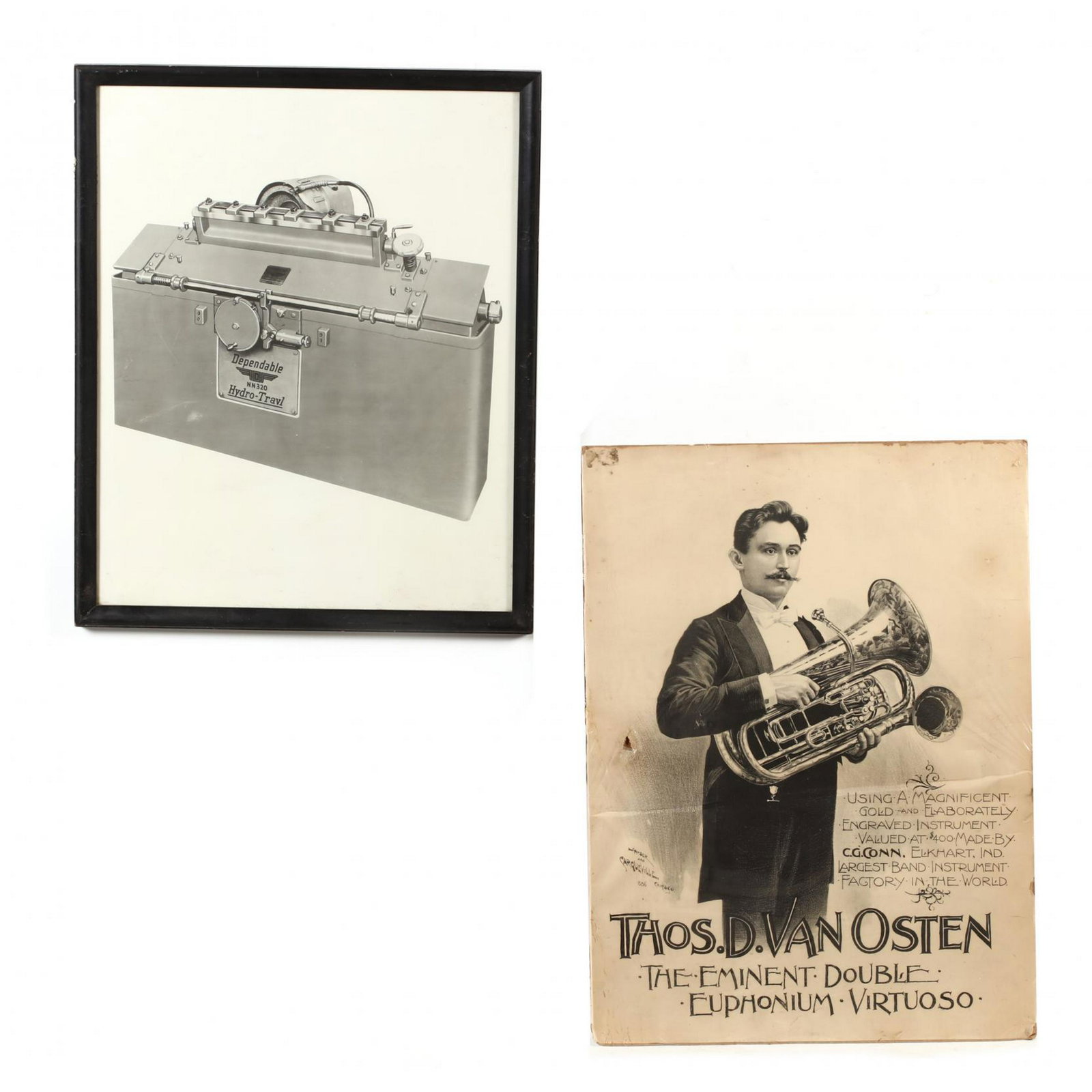 Two Vintage Advertisement Posters: Two Vintage Advertisement Posters to include an advertisement for Hydro-Travl knife grinders, circa 1950s; to also include an advertising poster for the performer, Thomas D. Van Osten, circa 1890; the