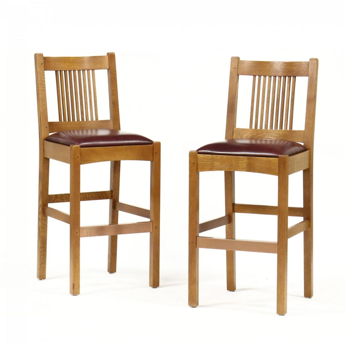 Stickley, Contemporary Pair of Mission Oak Bar Stools Sep 02, 2019