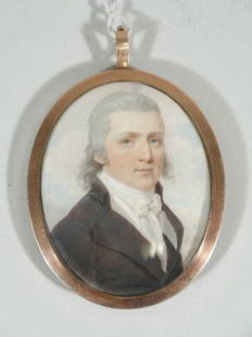 Miniature Portrait on Ivory, Robert Field,: Miniature Portrait on Ivory, Robert Field (British/American, 1769-1819), reputed to be Robert Frazer (born Middletown, PA, studied law and was admitted to the PA Court of Common Pleas in 1792, also se