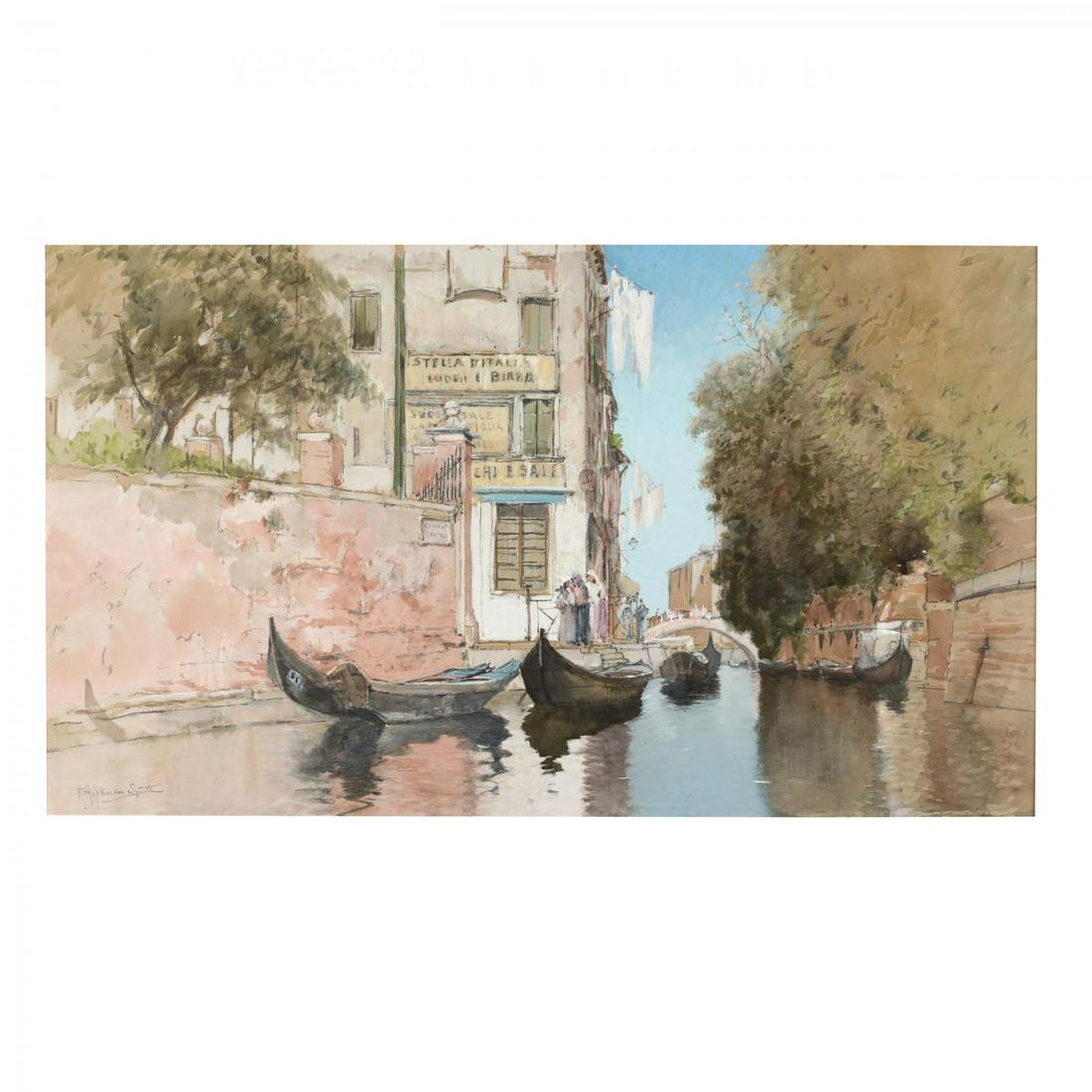 Francis Hopkinson Smith (NY/MD, 1838‰ÛÒ1915), Venetian: Francis Hopkinson Smith (NY/MD, 1838‰ÛÒ1915), Venetian Canal Scenewatercolor, gouache, charcoal and pencil, signed "F. Hopkinson Smith" at lower left, matted and framed. SS 13.25 x 23 in.; DOA 26.