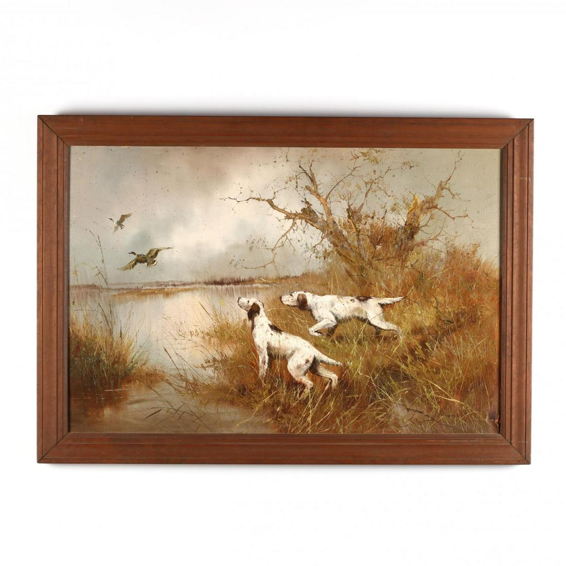 Eugene Kingman (American, 1909‰ÛÒ1975), Sporting Scene: Eugene Kingman (American, 1909‰ÛÒ1975), Sporting Scene with Two Pointersoil on canvas, signed at lower right, in wooden frame. DOA 28.75 x 40.75 in. Collection of Wilson and Jan Vaughan, South Hil