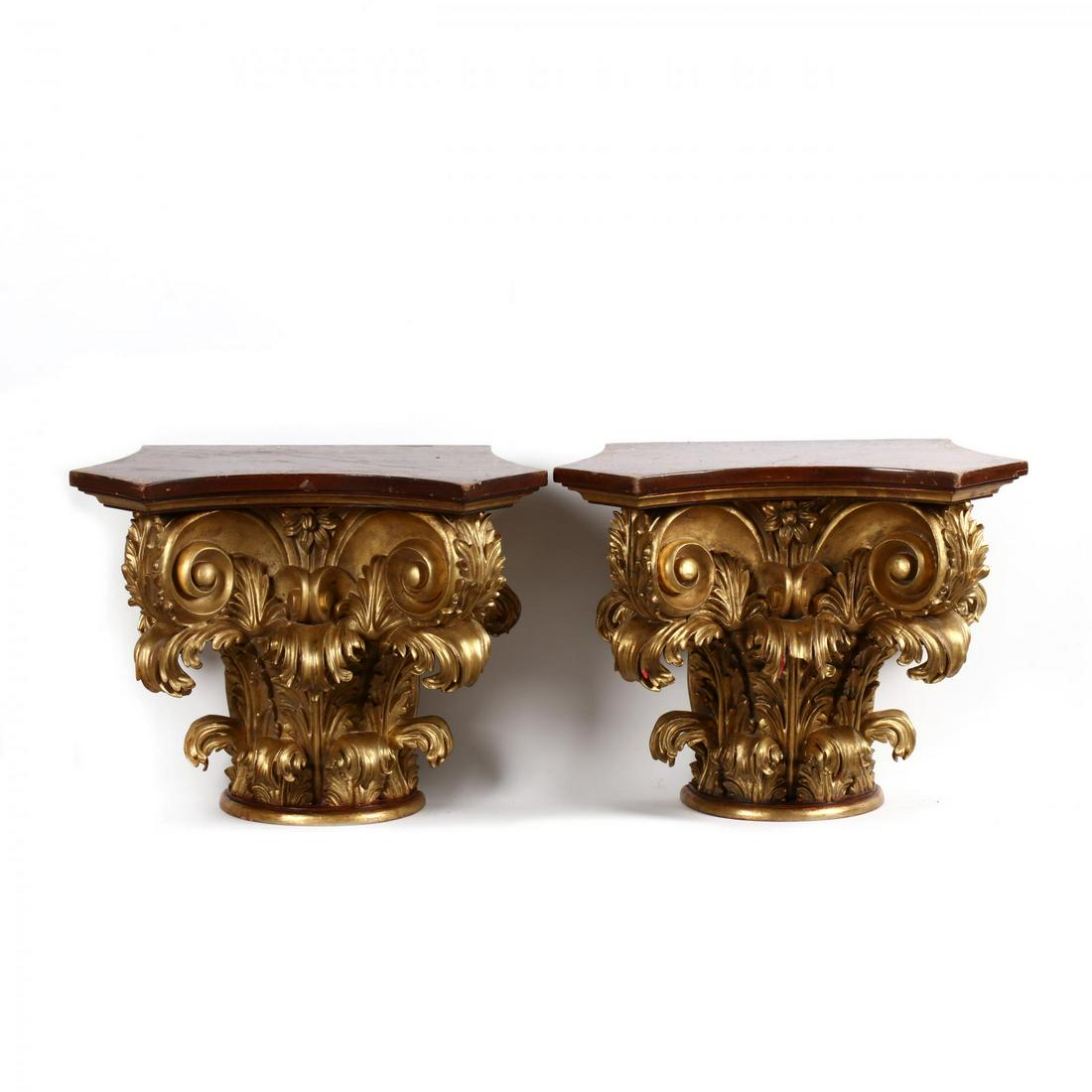 Maitland Smith, Pair of Corinthian Form Wall Brackets: Maitland Smith, Pair of Corinthian Form Wall Brackets late 20th century, mahogany and gilt composition, unmarked. 17 x 22 x 12 in. Private Collection, Goldsboro, North Carolina Additional high-resolut