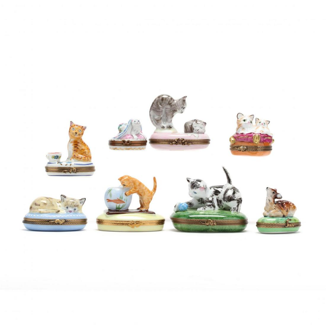 Eight Limoges Animal Pill Boxes: Eight Limoges Animal Pill Boxes featuring kittens, also a bunny and a bambi pill box Largest 3 x 3.25 in. Private Collection, Greensboro, NC Additional high-resolution photos are available at LelandLi
