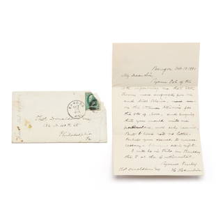 Abe Lincoln's First Vice-President Hannibal Hamlin: Abe Lincoln's First Vice-President Hannibal Hamlin Autograph Letter Signed"H Hamlin", Bangor, Maine, October 18, 1881, to Thomas Donaldson, Philadelphia, Pennsylvania, one page (8 in.), reading, "Your